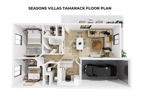 Floor plan for 2 beds, 1 bath, 960 sqft